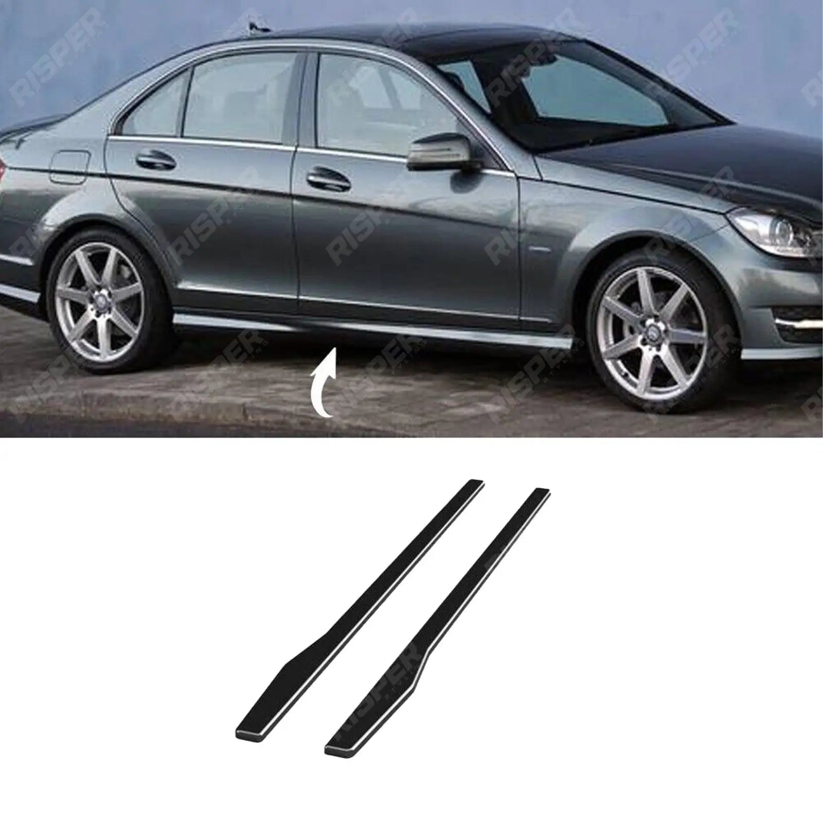 MERCEDES C CLASS W205 15 - 18 / C CLASS W205 18 - 21 RISPER SIDE SKIRT SPLITTERS IN GLOSS BLACK Main image