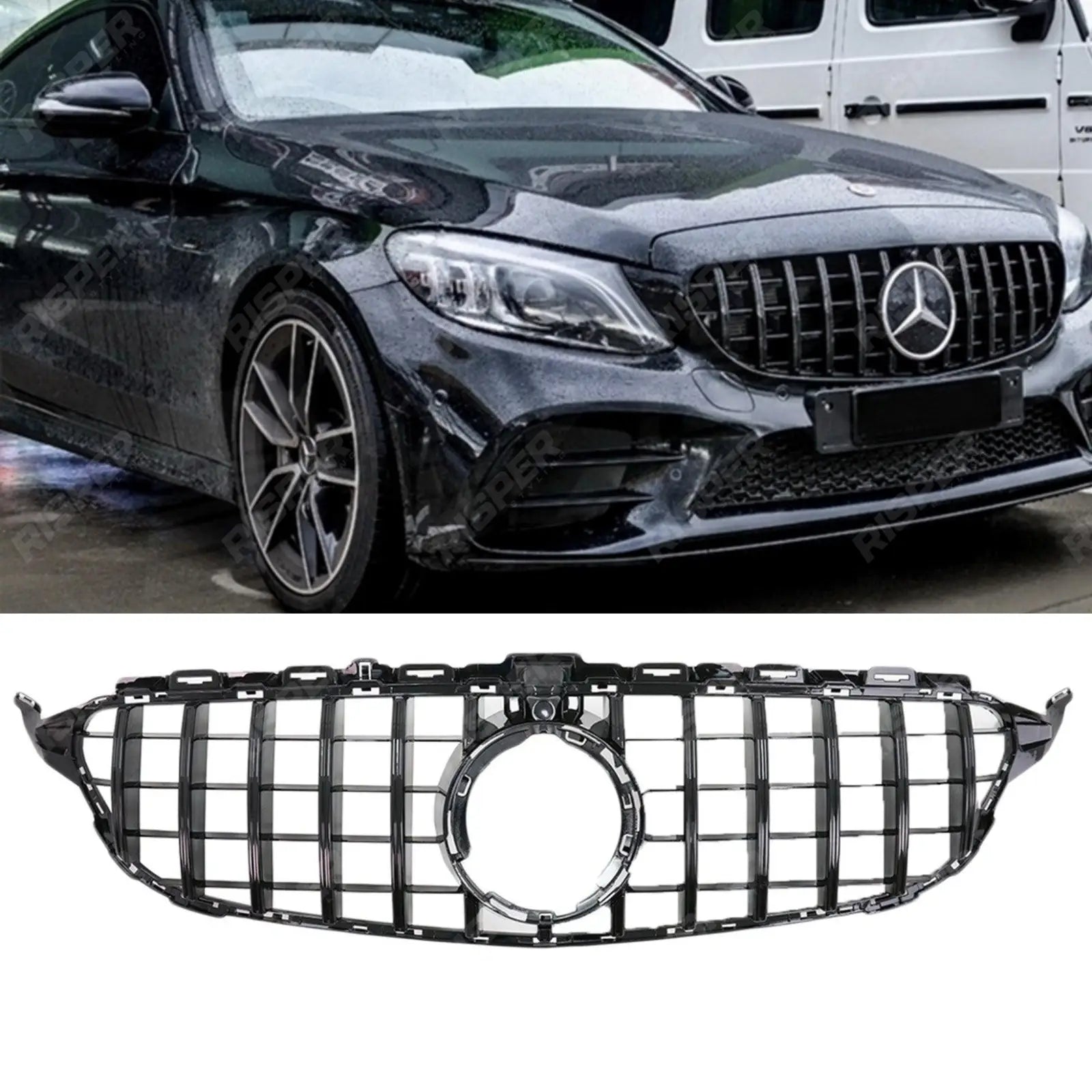 Mercedes C - Class W205 Facelift 2018 - 2020 Front Grill - Panamericana GT - R Style - All Black