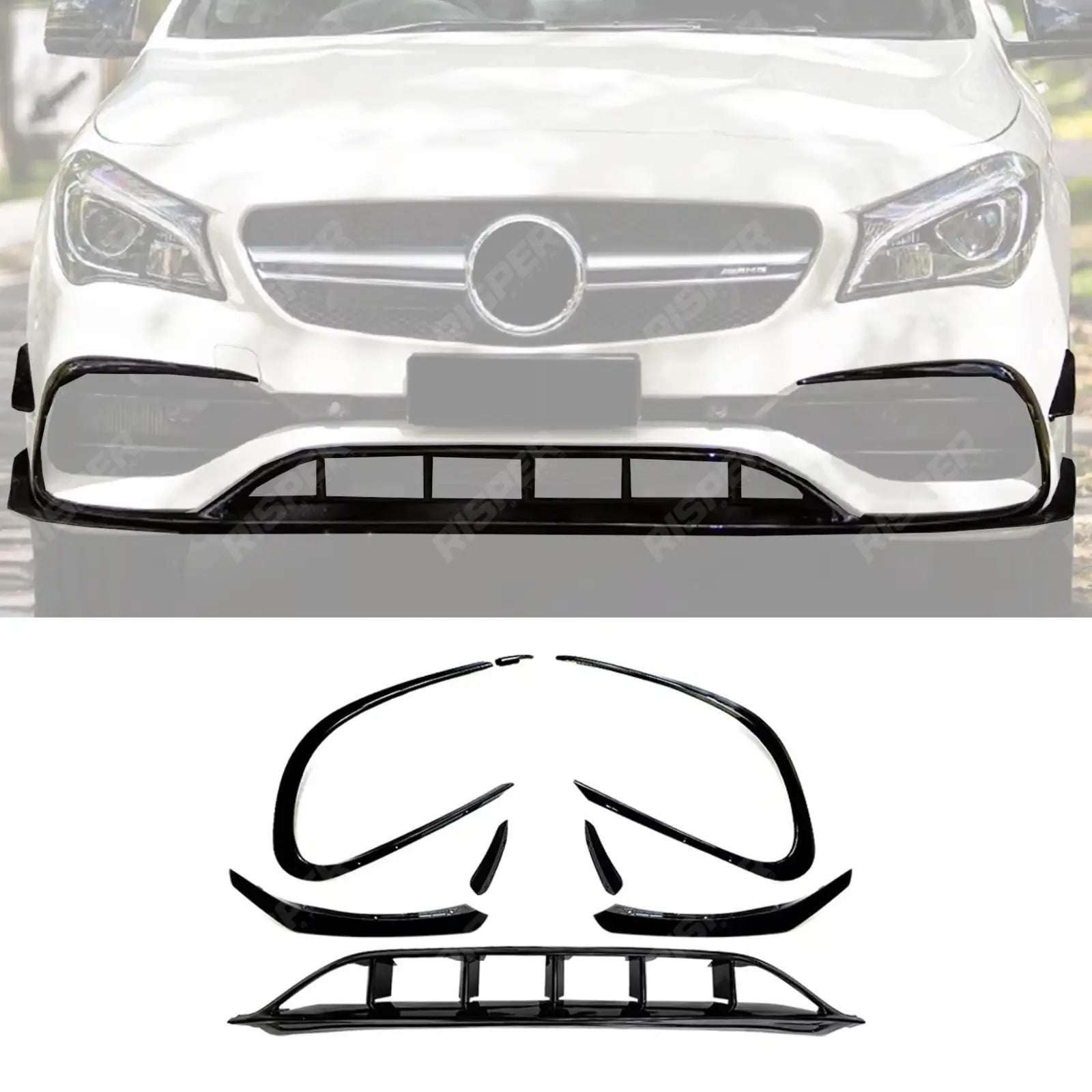 MERCEDES CLA C117 AMG LINE 2016-2019 FRONT SPLITTER LIP WITH CANARDS IN GLOSS BLACK Front Splitter Main image