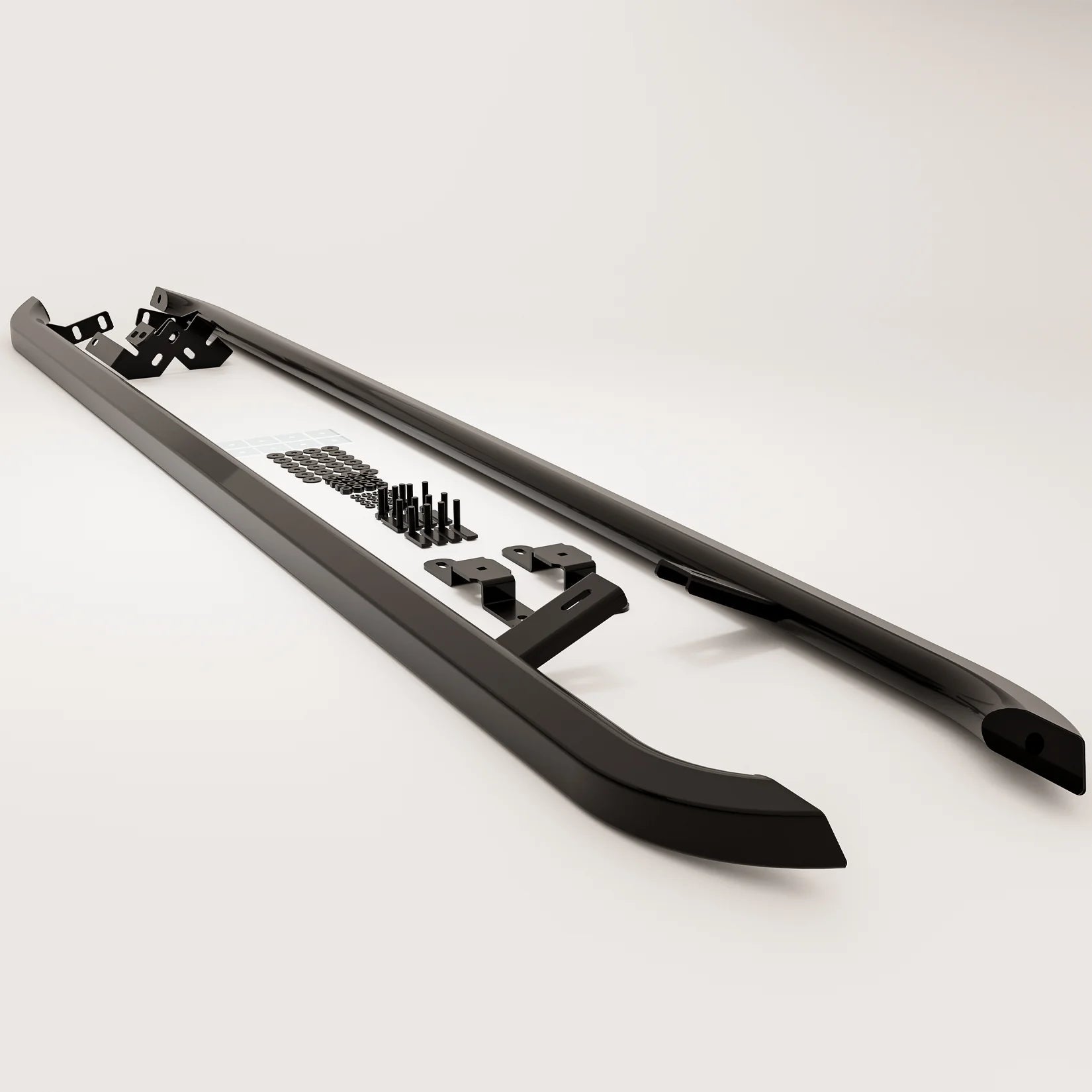 Volkswagen Transporter LWB T7 2025 on Trapezoid Side Bars In Gloss Black