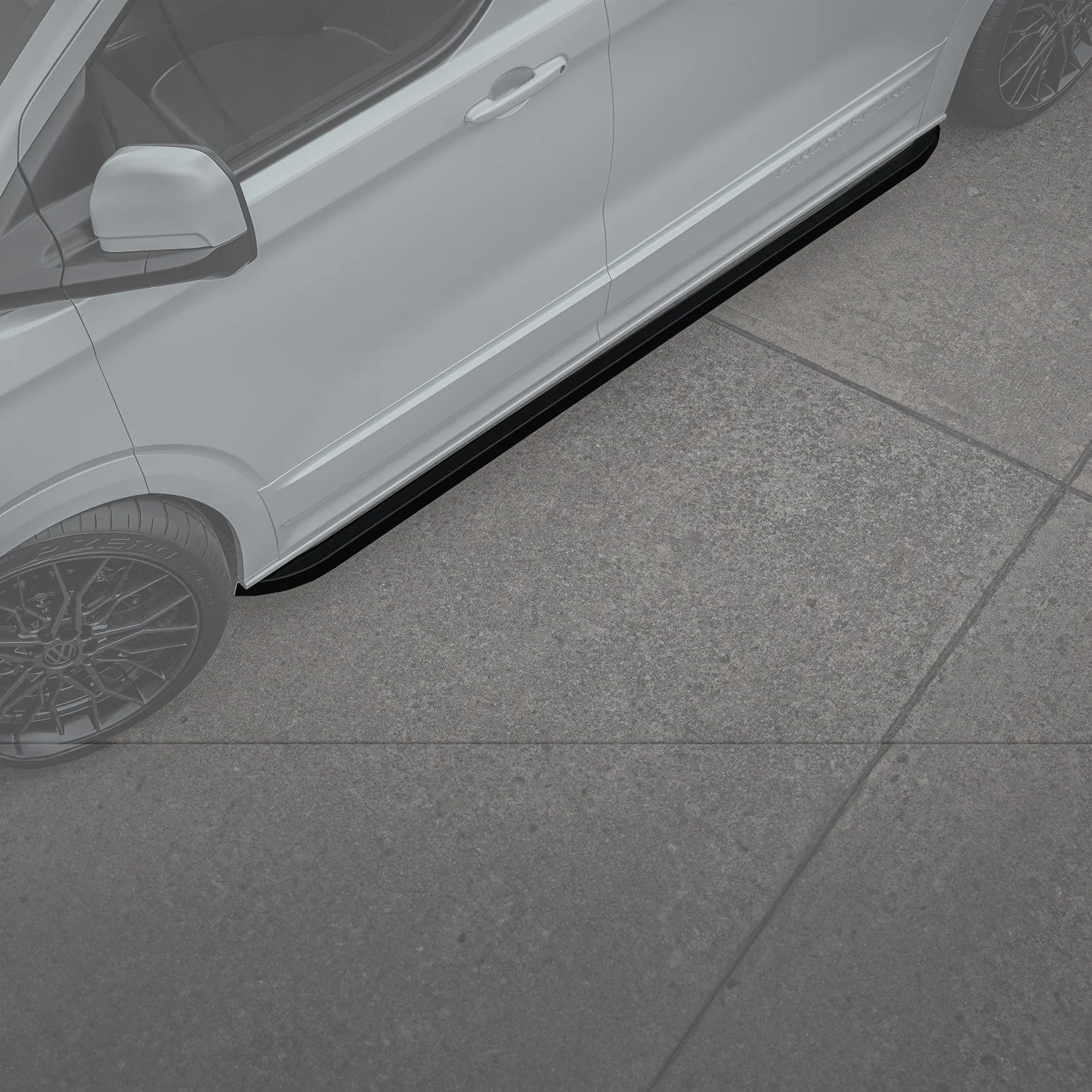 Volkswagen Transporter LWB T7 2025 on Trapezoid Side Bars In Gloss Black