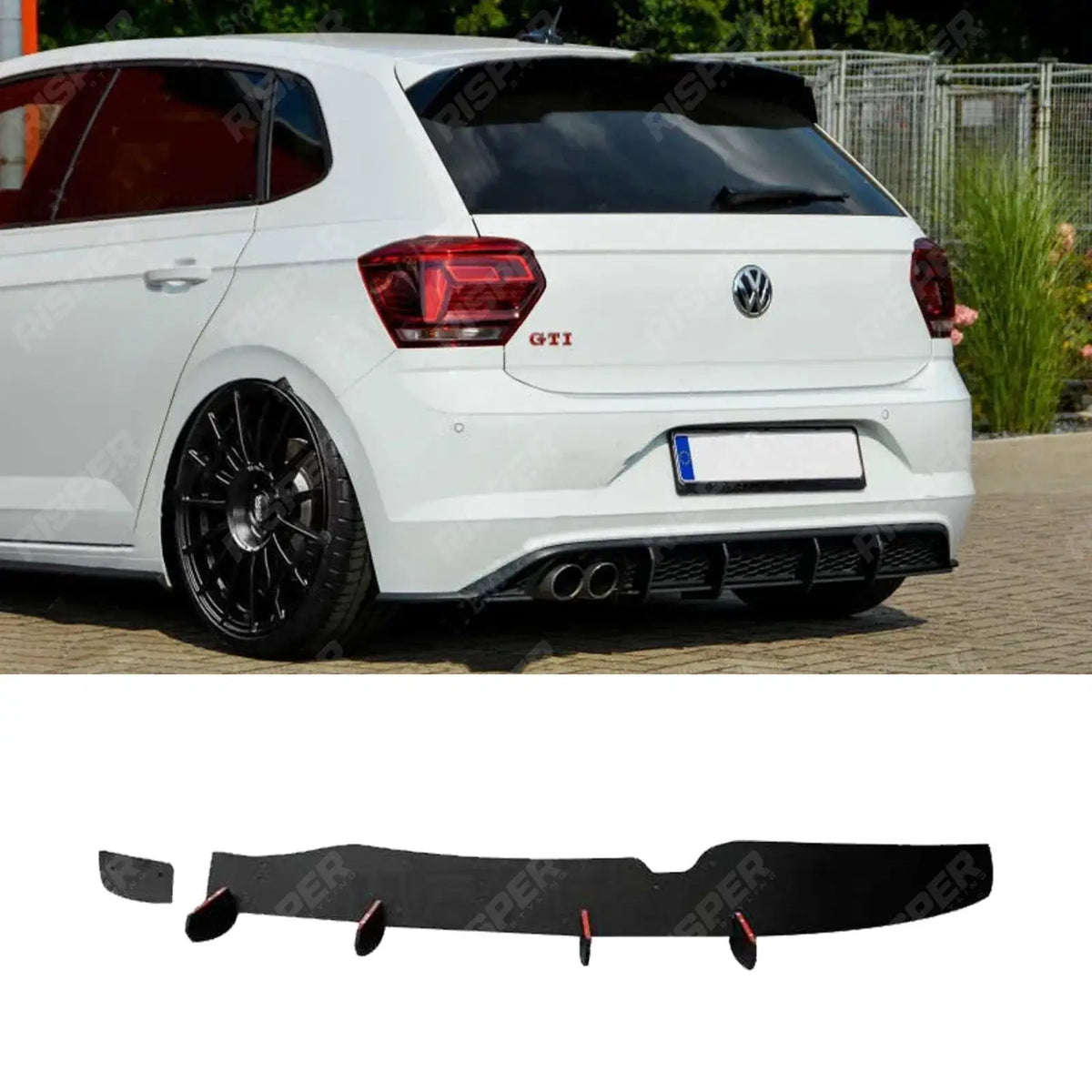 Volkswagen Polo MK6 GTI AW 2018+ - Gloss Black Rear Blade Diffuser