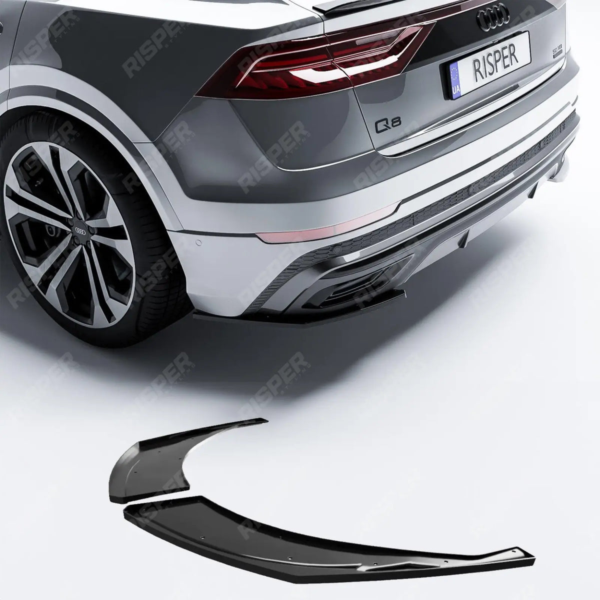 Audi Q8 S - LINE 2018 on Gloss Black Rear Bumper Corner Splitters Main image