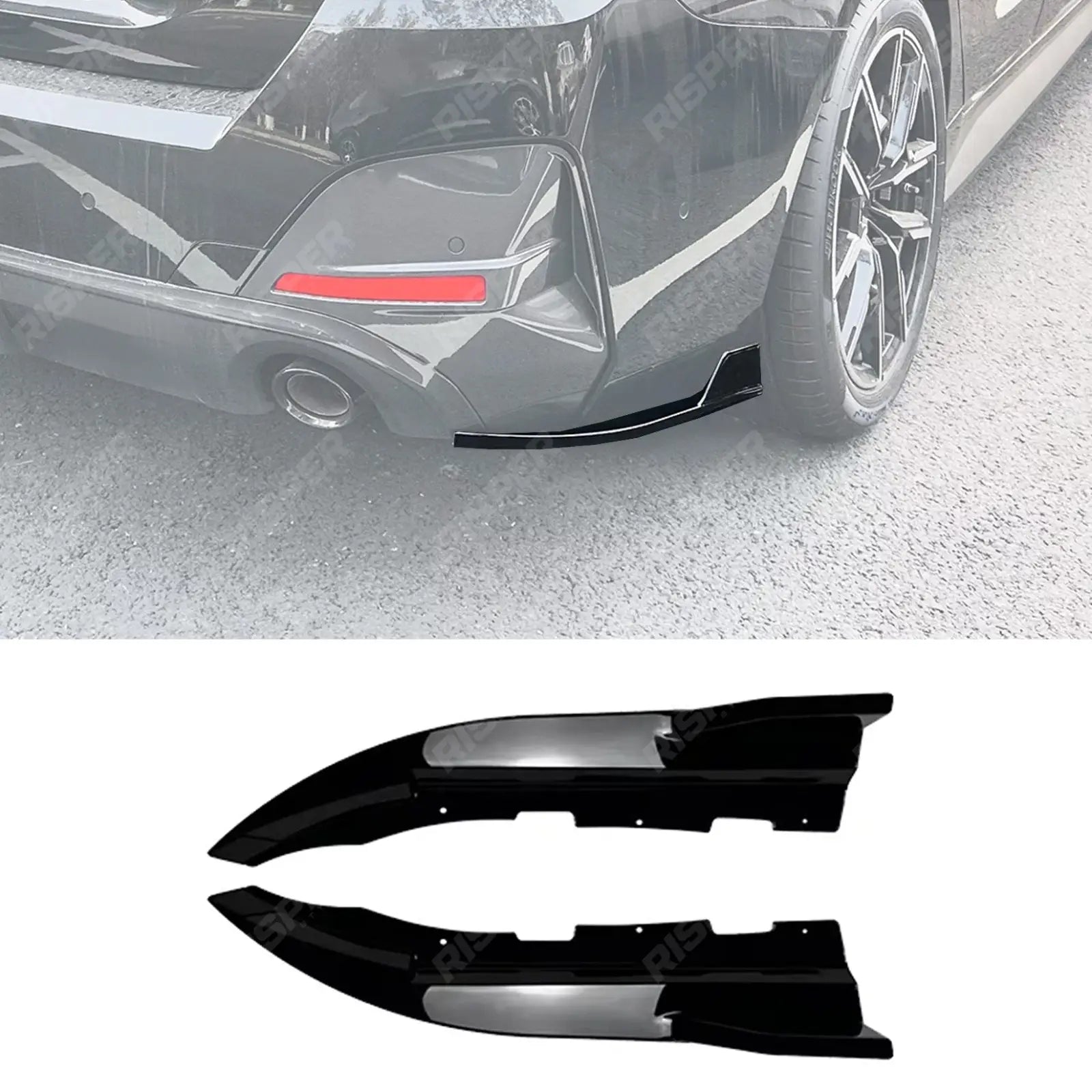 BMW 4 SERIES GRAND COUPE G26 2020+ REAR BUMPER CORNER SPLITTERS IN GLOSS BLACK Rear Side Splitters Main image