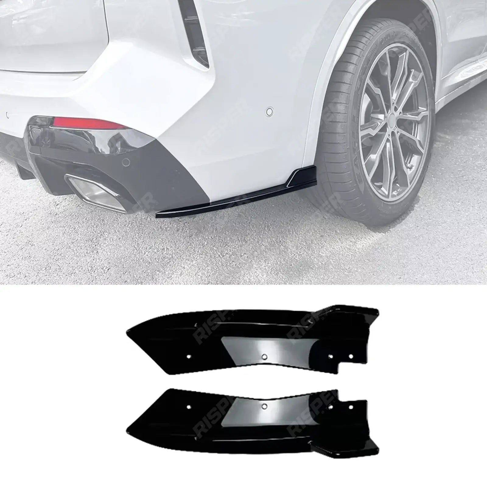 BMW X3 G01 LCI 2022+ M-Sport Rear Bumper Corner Splitters In Gloss Black Rear Bumper Splitter Main image