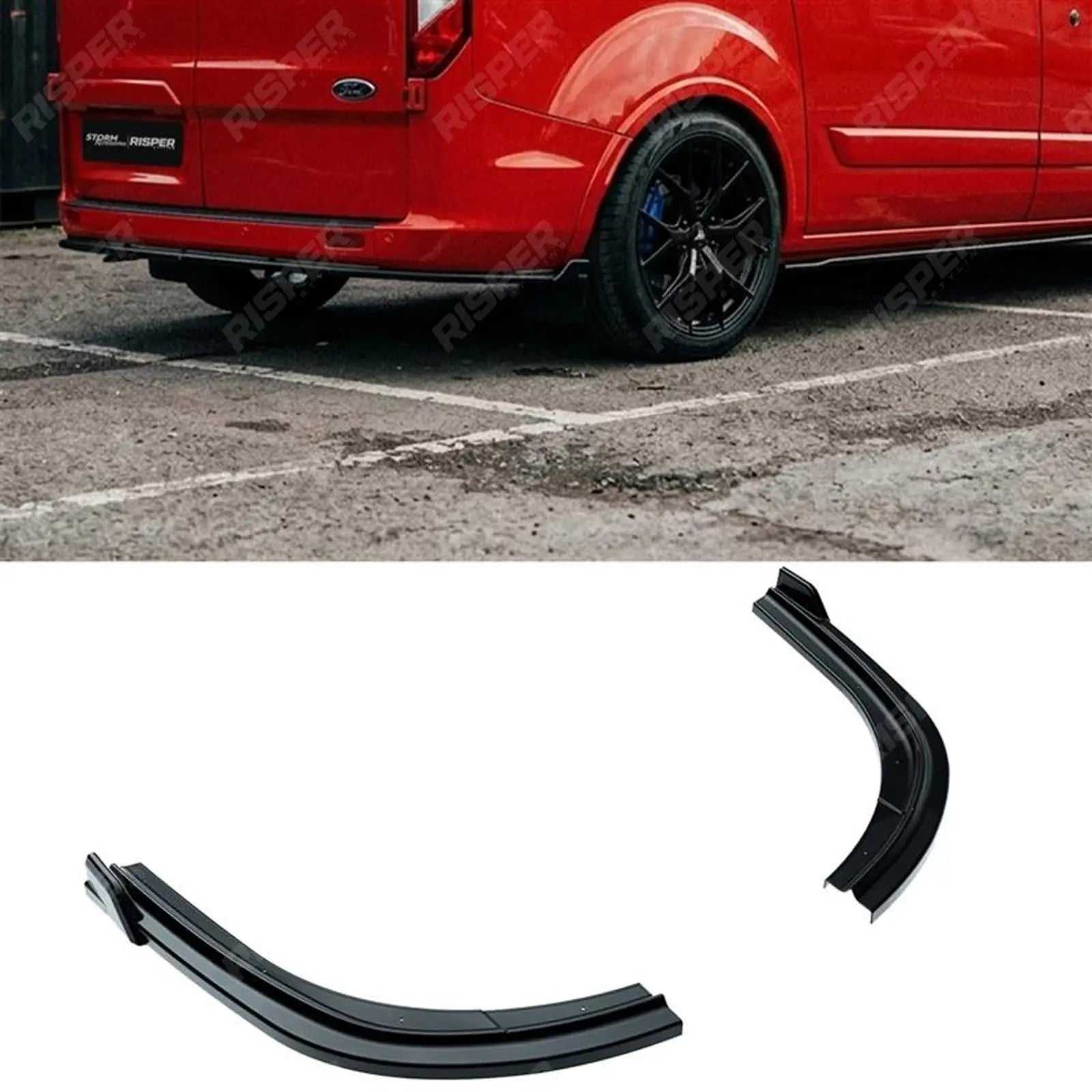 Rear Bumper Corner Splitters V2 in Gloss Black For Ford Transit Custom Mk1 Facelift 2017-2023 - Rear Bumper Splitters Main image