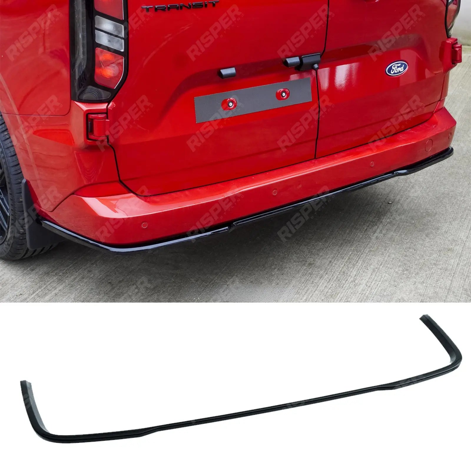 Ford Transit Custom MK2 2024 On Rear Bumper Splitter In Gloss Black 3 Piece - Rear Bumper Splitters Main image