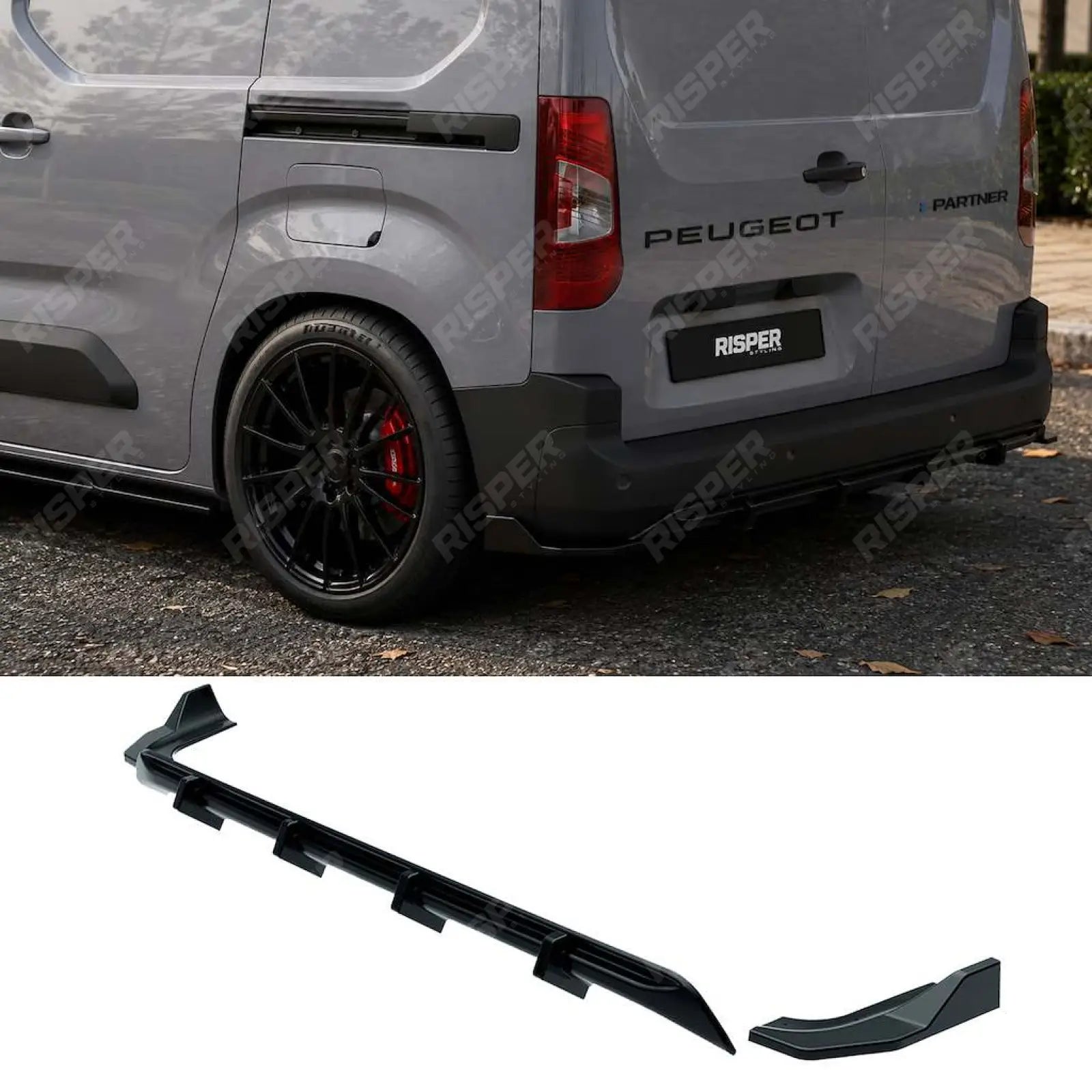 Rear Bumper Splitter in Gloss Black For Peugeot Partner / Citroen Berlingo 2023+ - Rear Bumper Splitters Main image