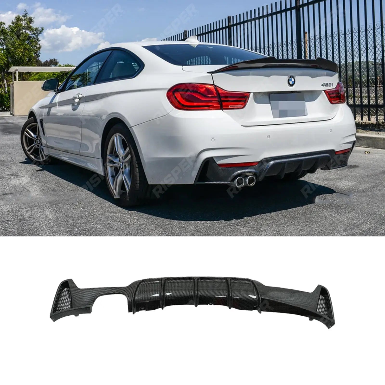 BMW 4 Series F32 F36 M Sport 2013 - 2020 Rear Diffuser Double Exit Carbon Look 00__ Main image