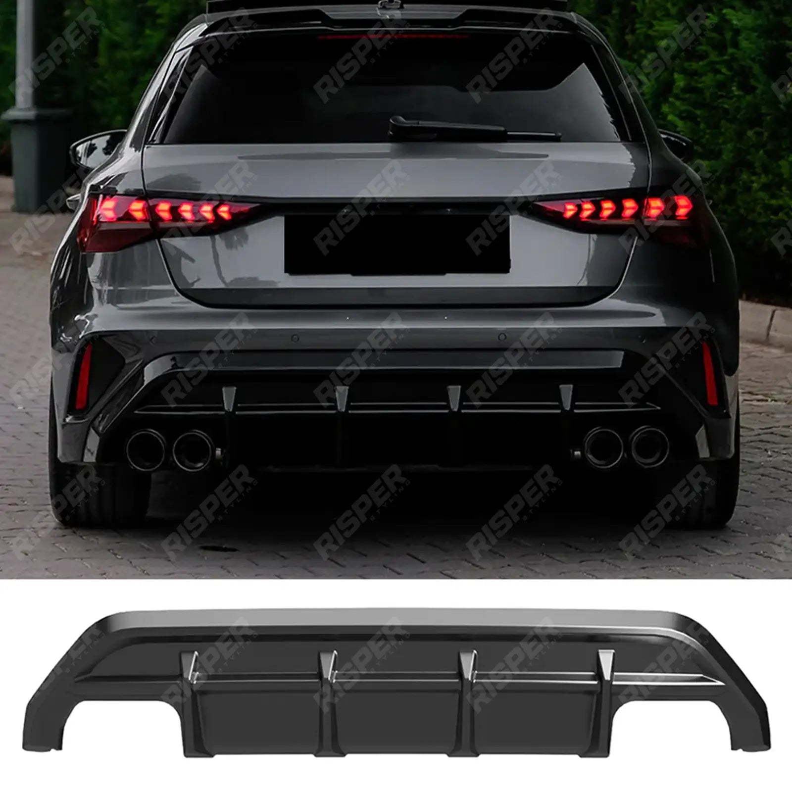 Audi A3 8y 2025 on S-line / S3 Sportback Rear Diffuser in Gloss Black - Diffuser Main image