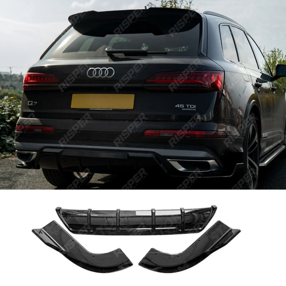 Rear Diffuser in Gloss Black For Audi Q7 S-line 2019+ - Diffuser Main image