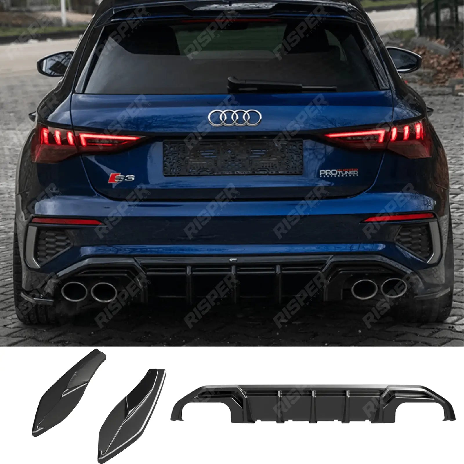 Audi S3 8Y 2020 - 2024 Rear Diffuser Valance / A3 S - LINE 8Y 2020 - 2024 Rear Diffuser Valance In Gloss Black Main image