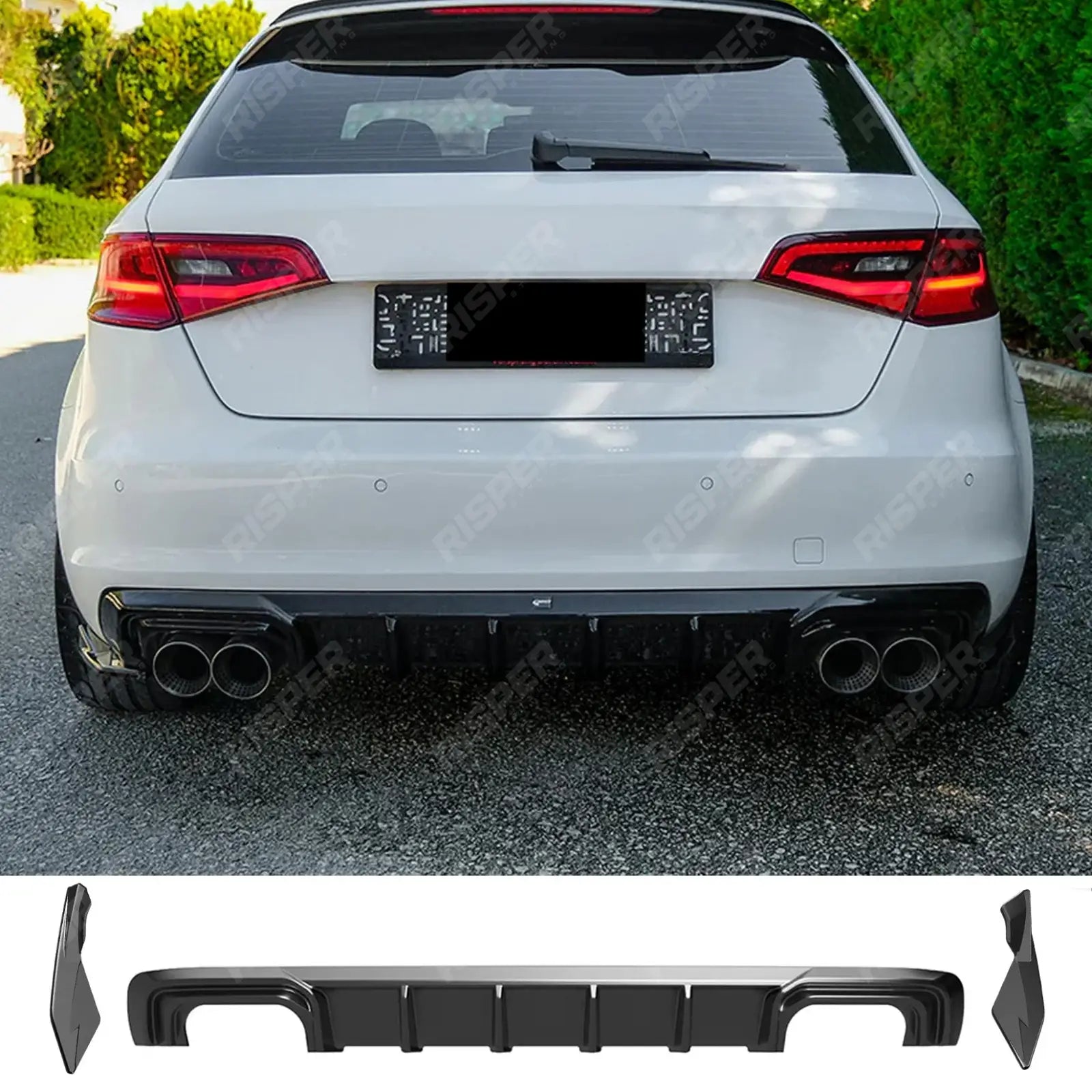 Audi A3 2013-2016 8v Sportback Rear Diffuser With End Splitters in Gloss Black - Diffuser Main image