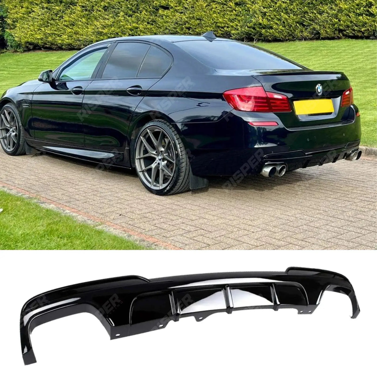 BMW 5 Series M Sport F10 F11 - Gloss Black Rear Diffuser with Quad Exit Main image