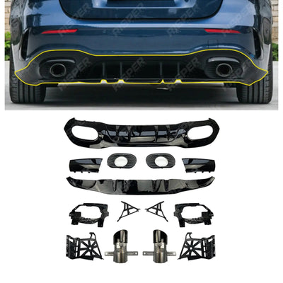 Rear Diffuser With Tips Gloss Black For Mercedes A Class AMG LINE 2018-2024 Hatchback A35 AMG - Diffuser
