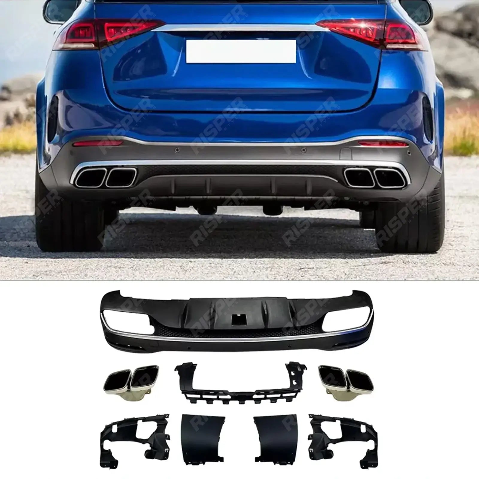 Mercedes GLE W167 2019+ AMG Line Rear Diffuser With Tips In Gloss Black Diffuser Main image