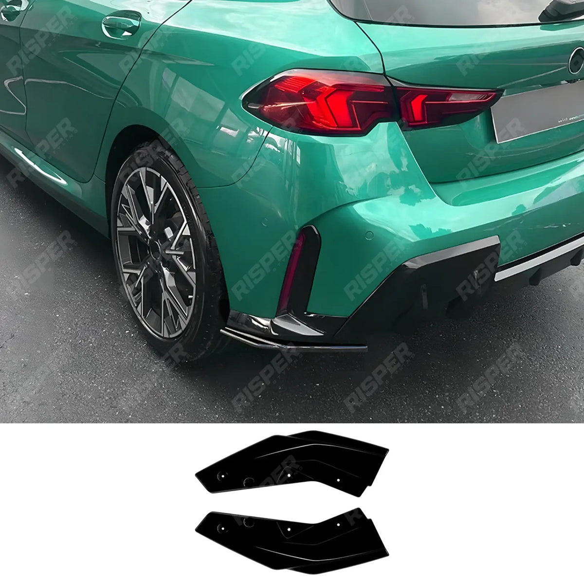 Rear End Side Splitters in Gloss Black For BMW F70 2025 on M Sport - Rear Bumper Splitters