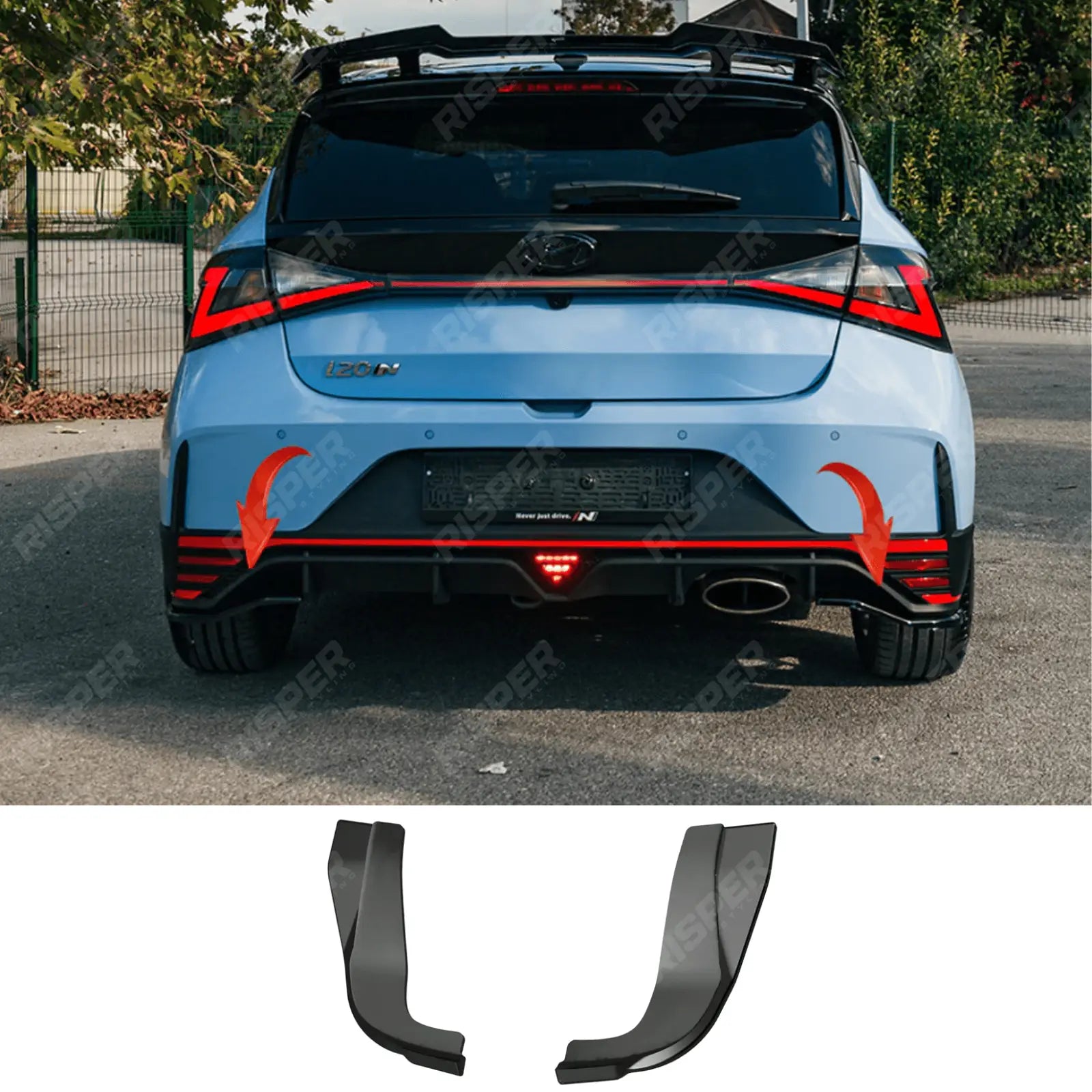 Hyundai I20 N Mk3 2020+ Rear Side Splitters In Gloss Black (2 Pcs) Main image