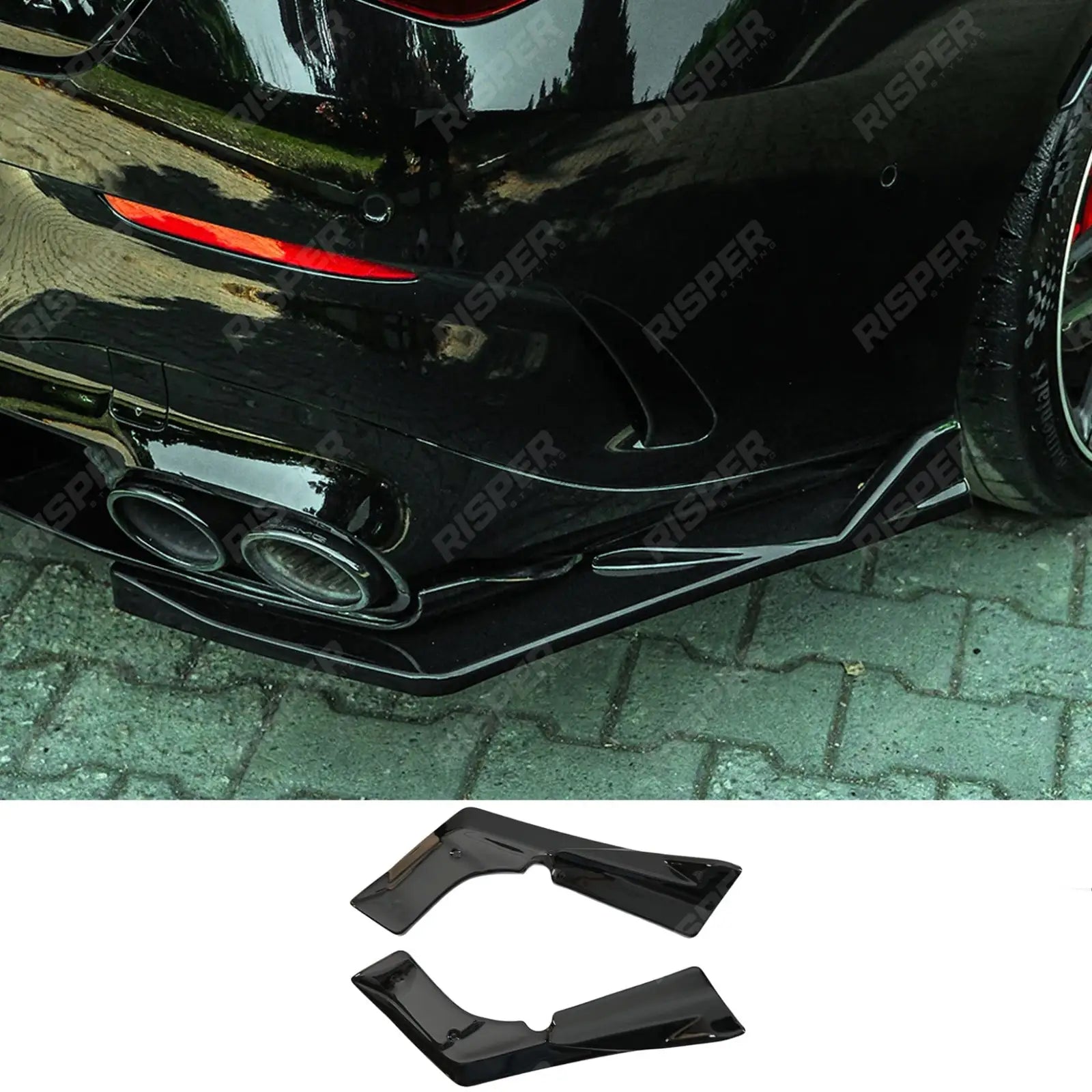 Mercedes Cla45 C118 2019-2023 Rear Side Splitters in Gloss Black - Rear Bumper Splitters Main image
