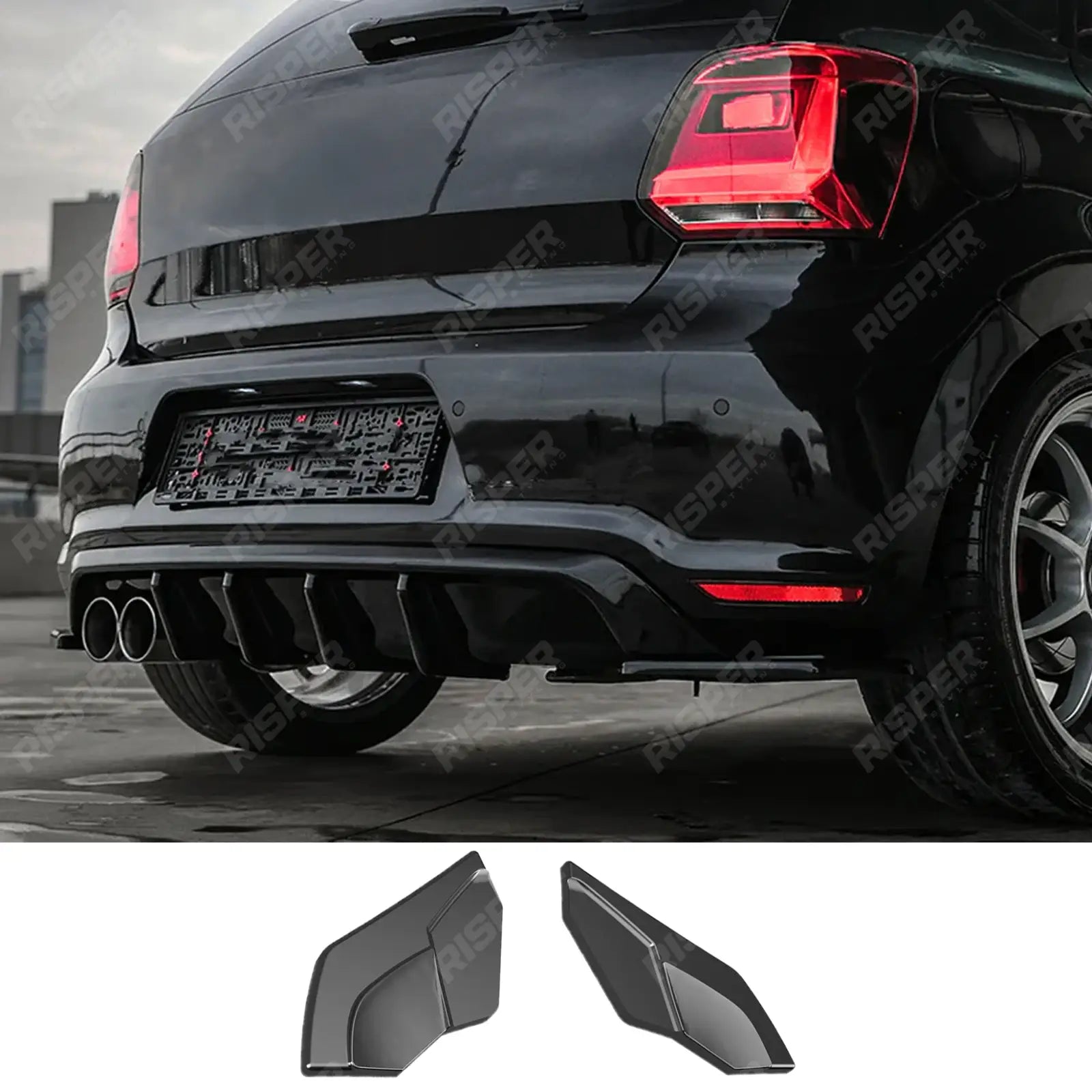 Volkswagen Polo Gti Mk5 2009-2014 Rear Side Splitters in Gloss Black - Rear Bumper Splitters