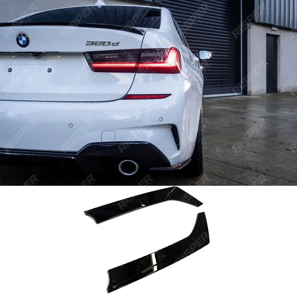 BMW 3 Series G20 G28 2018+ Gloss Black Rear Spats Extensions for M Sport Bumper