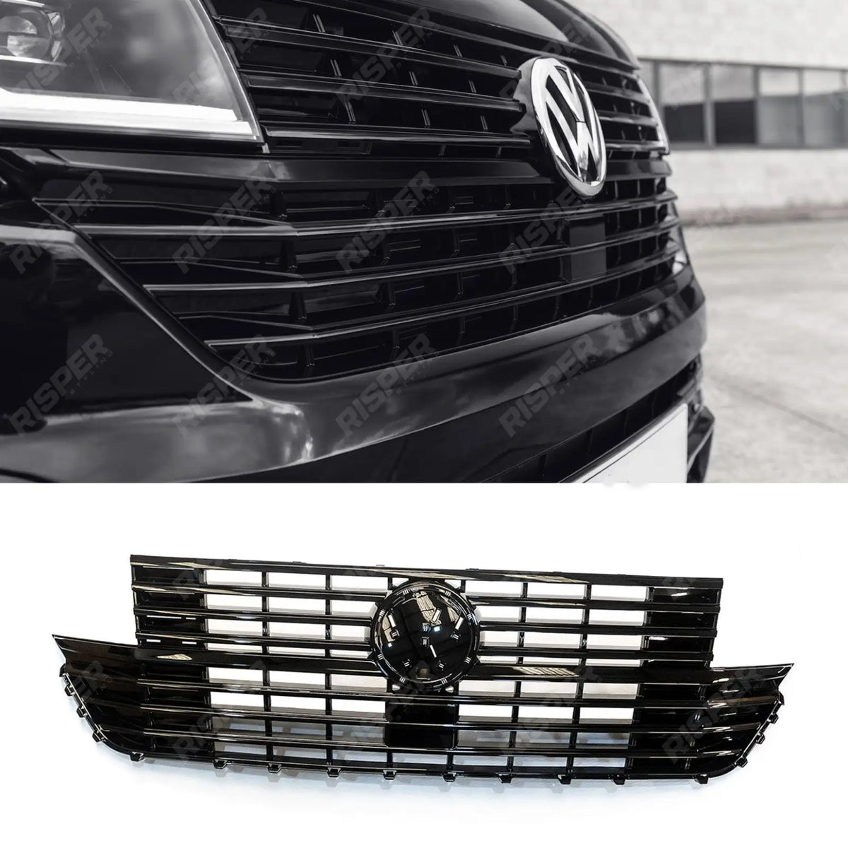 VW Transporter T6.1 2019 - 2024 Replacement Front Grill – Gloss Black Main image