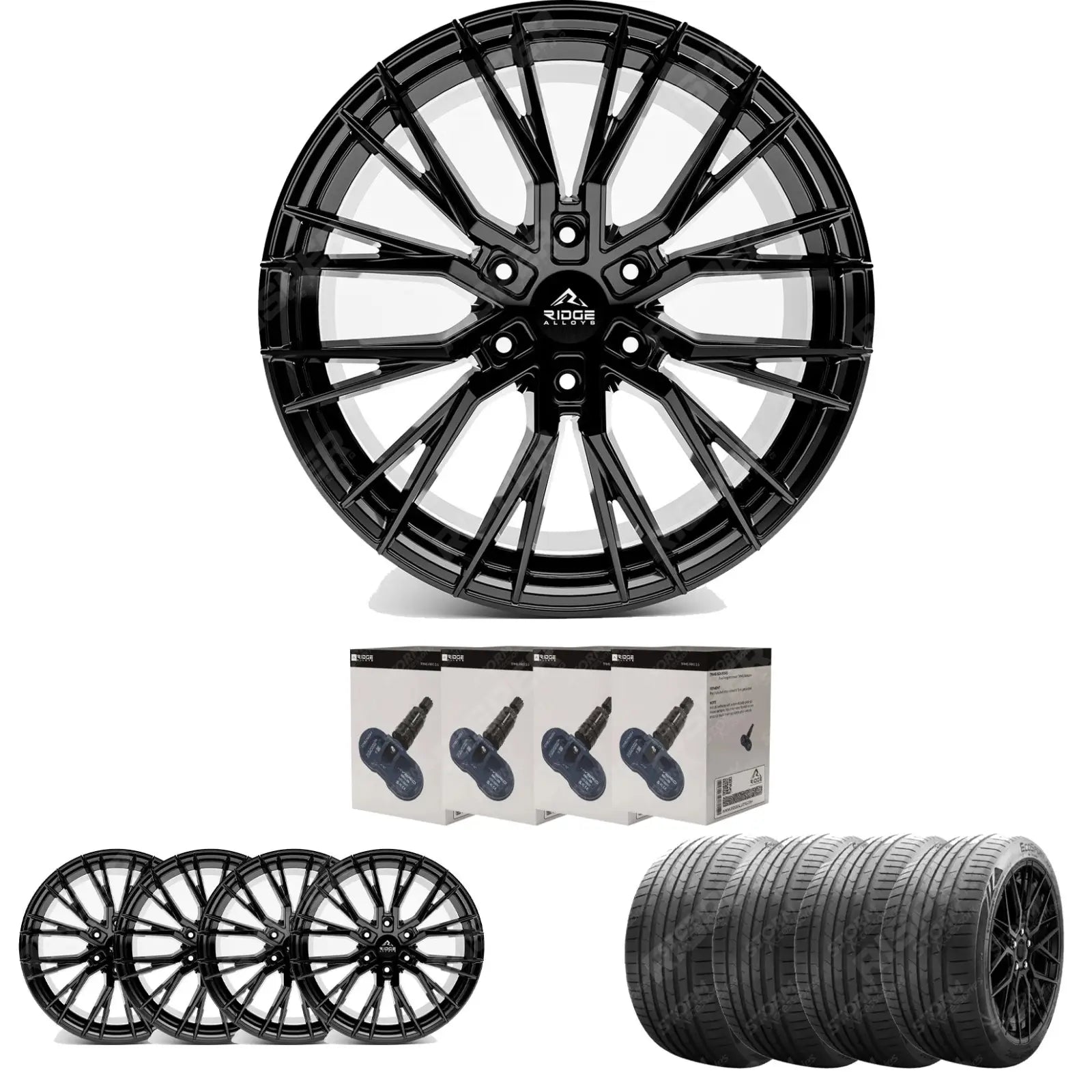 Ridge KN12 Gloss Black 6X120 20 Inch Alloys With Tyre & TPMS Package 245/40/20 - Alloys Main image