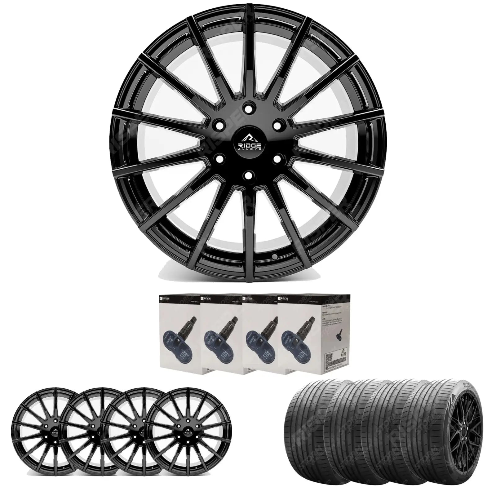 Ridge KN14 Gloss Black 6X120 20 Inch Alloys With Tyre & TPMS Package 245/40/20 - Alloys Main image