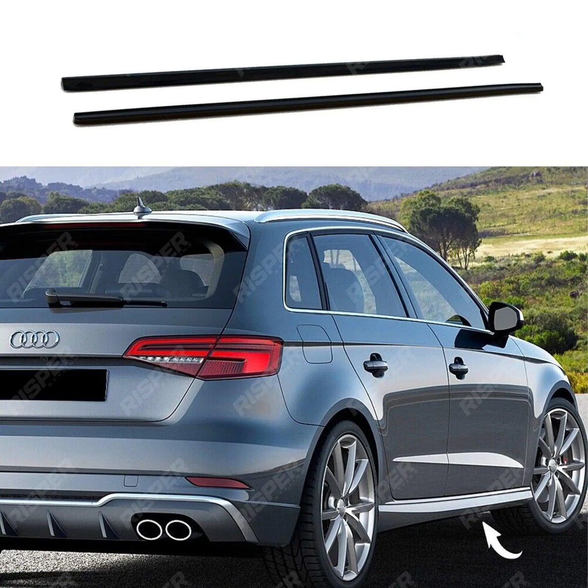 Audi A3 S - Line (8V) / S3 Sportback (8V) Facelift 2016 - 2019 Gloss Black Risper Side Skirt Splitters Main image
