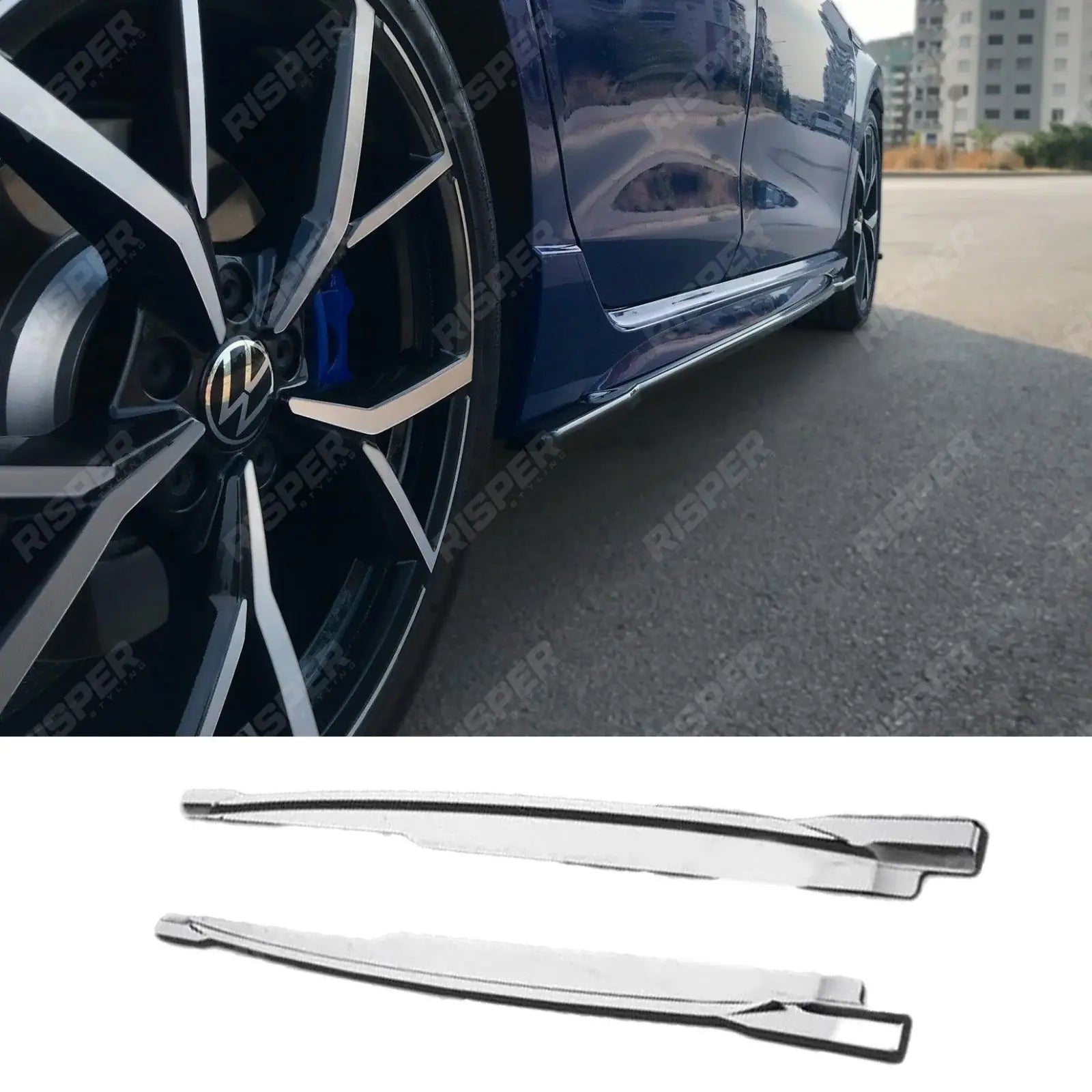 Volkswagen Golf R MK8 2020+ Risper Side Skirt Splitters In Gloss Black Main image