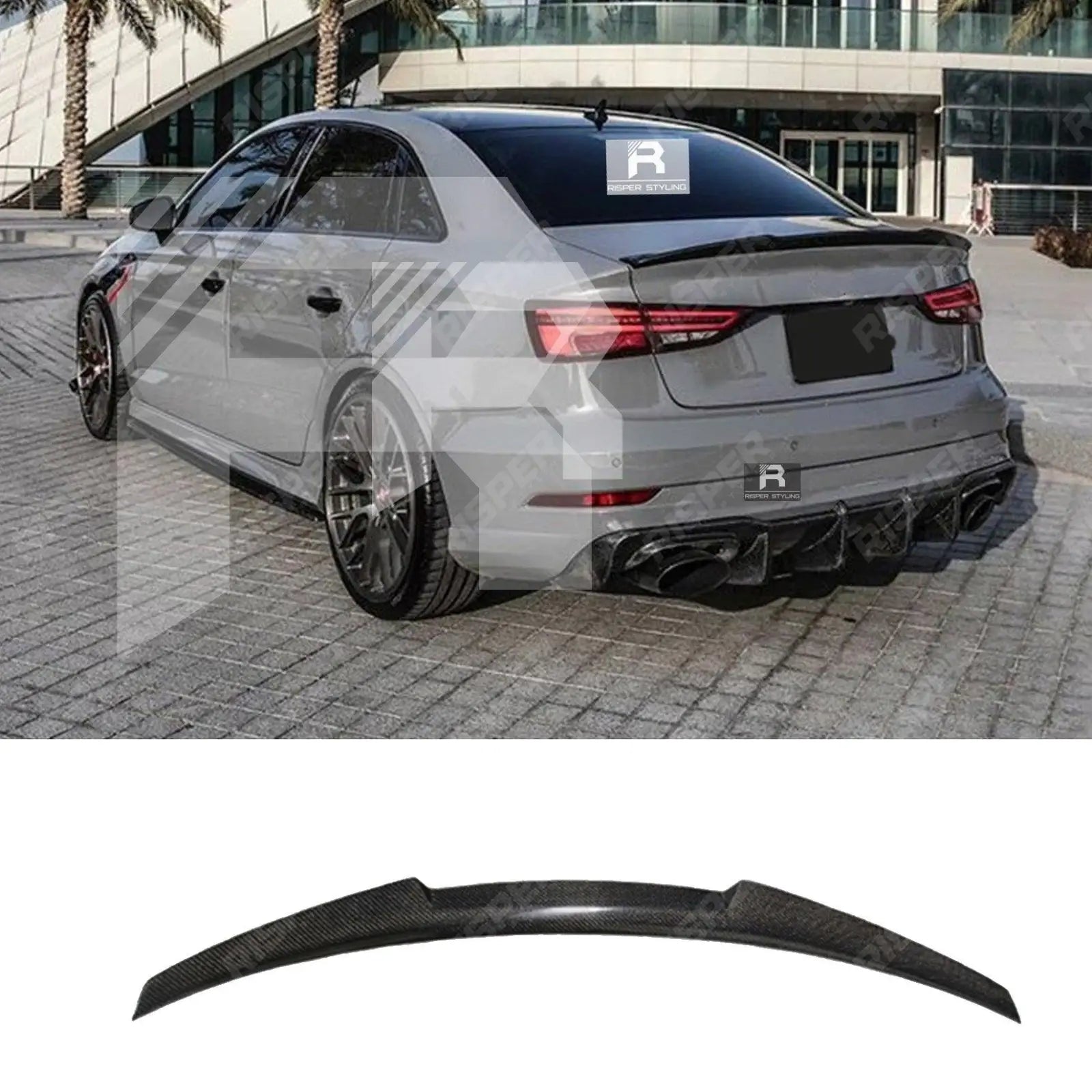Audi A3 8V Saloon 2014 - 2020 RS3 Style Rear Spoiler Gloss Black Main image