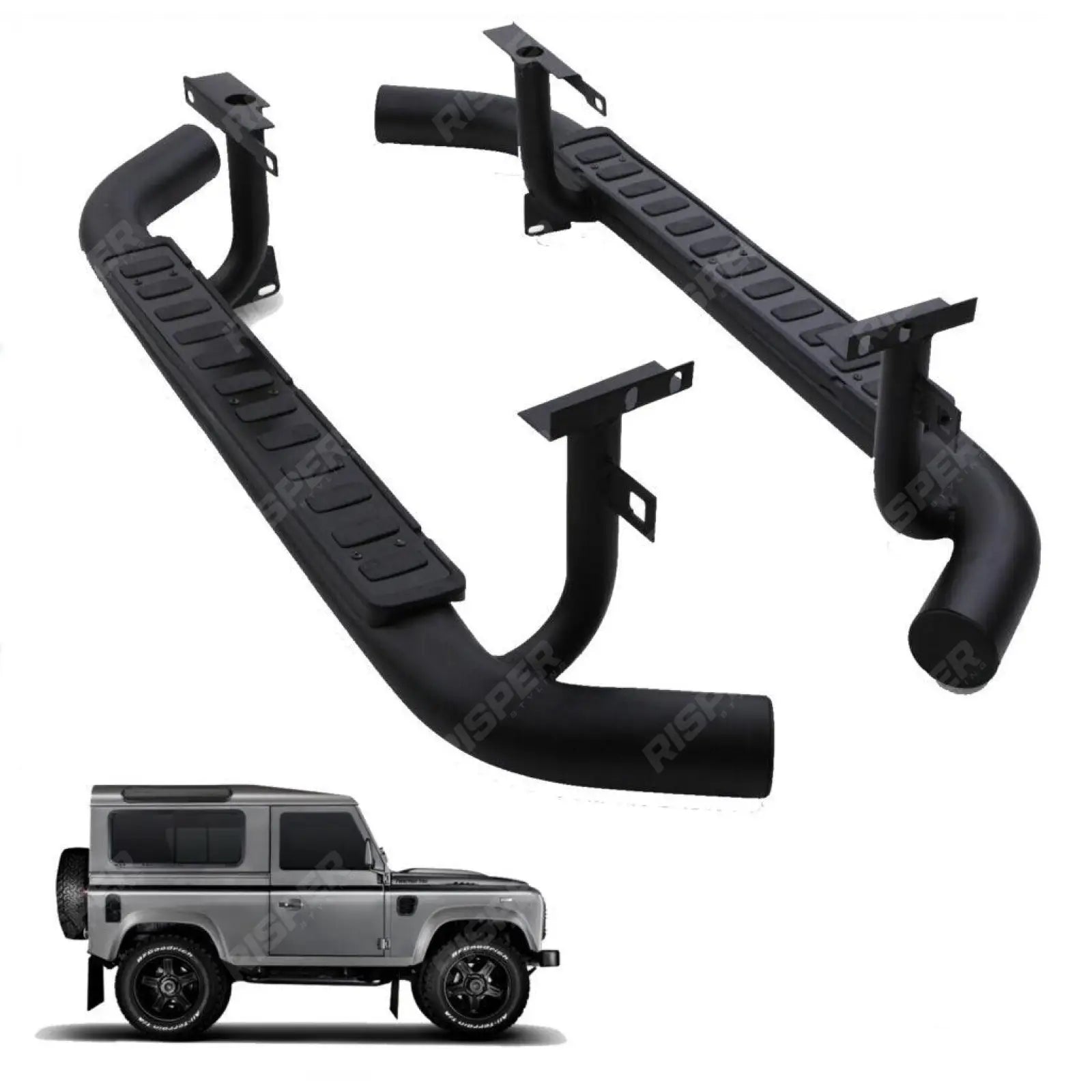 LAND ROVER DEFENDER 90 OEM STYLE RUNNING BOARDS – SIDE STEPS – PAIR – BLACK 2003+ Main image