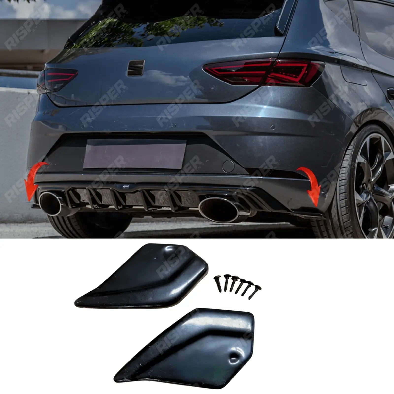 Seat Leon Mk3 Fr / Cupra 2012 - 2016 Risper Bumper Corner Splitters In Gloss Black Main image