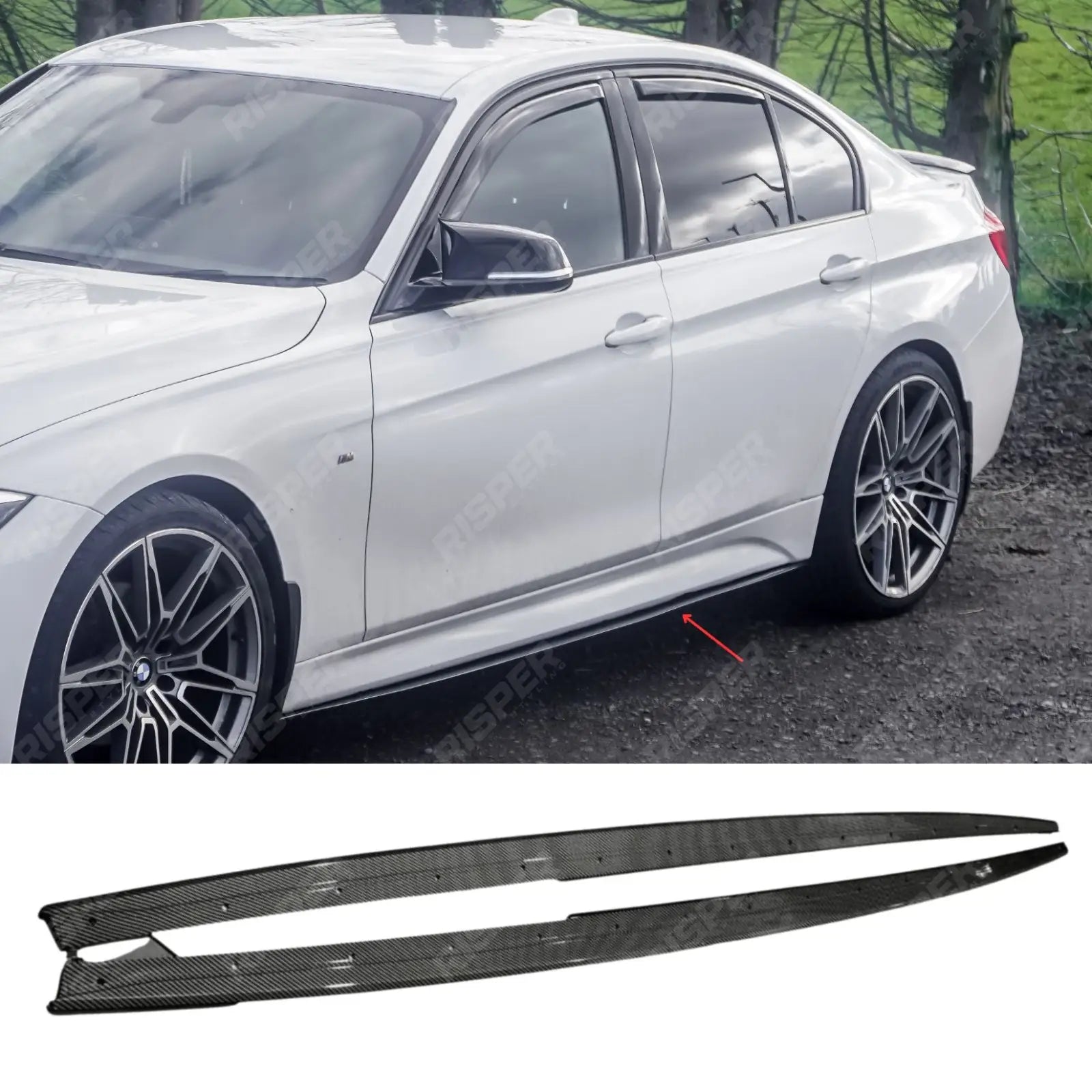 BMW 3 Series F30 F35 M Sport Side Skirt Splitters - Carbon Style Side Skirts Main image