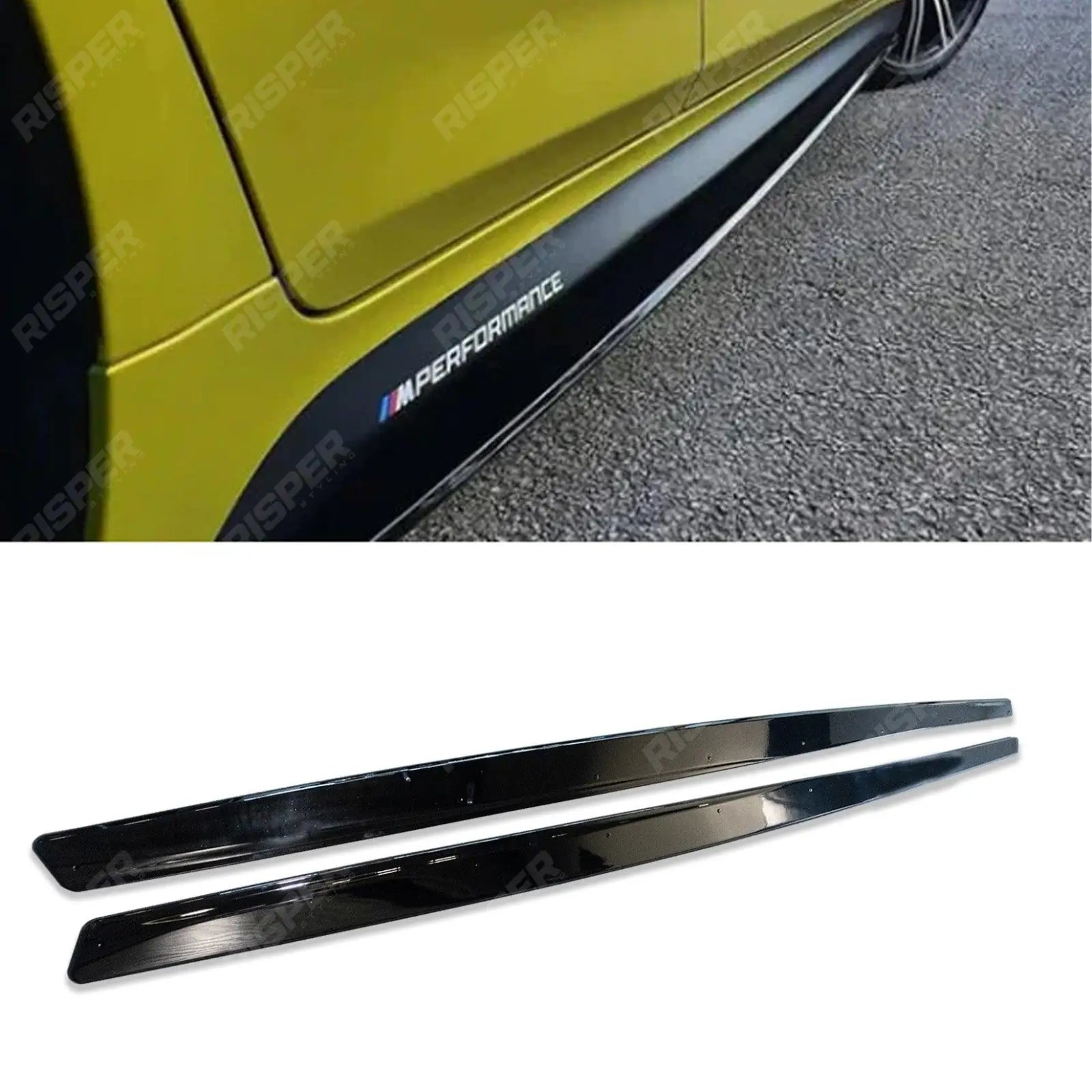 BMW M3 M4 F80 M Sport 2014 - 2020 Side Skirt Splitters in Gloss Black Main image