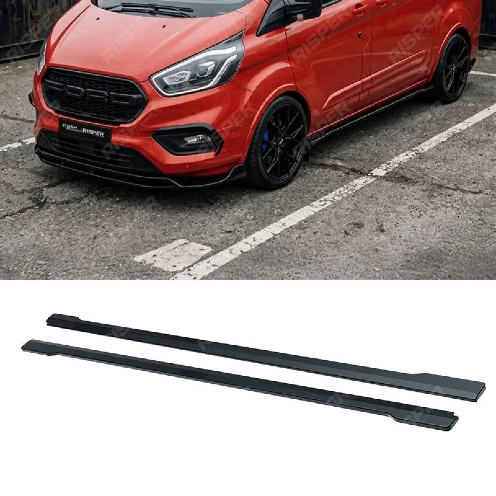 Side Skirt Splitters In Gloss Black For Ford Transit Custom Mk1 Facelift SWB 2017-2023 - Side Skirt Splitters