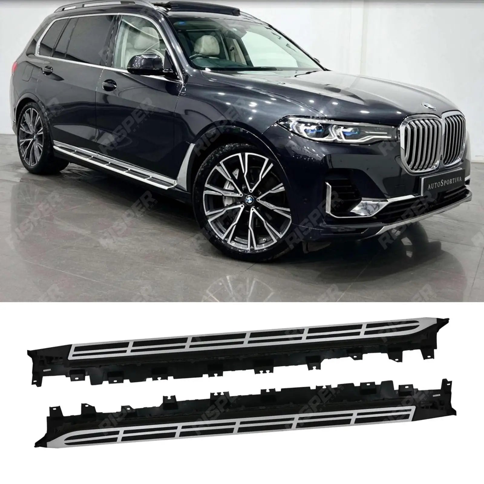 BMW X7 G07 2018 on Side Steps - Silver & Black Main image