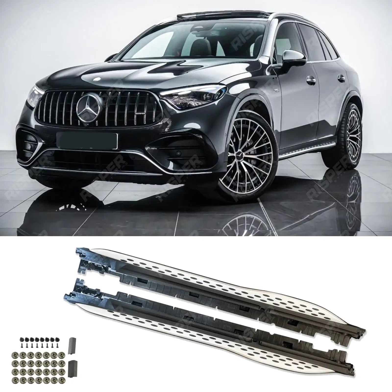 Mercedes GLC 2023 Onwards - Silver Side Step Running Boards