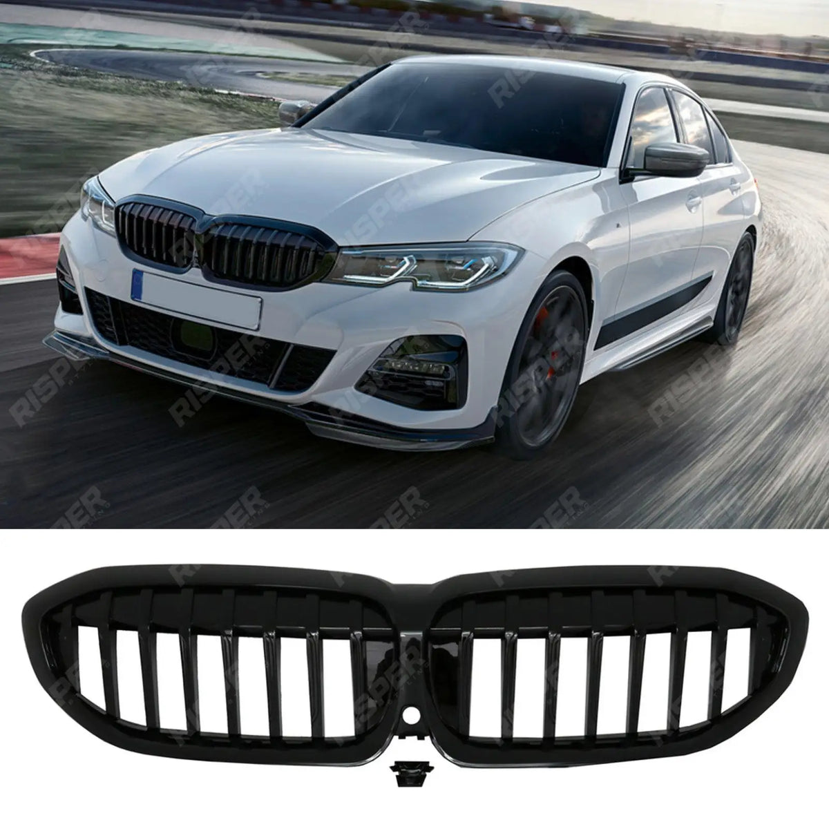 BMW 3 Series G20/G21 2018 - 2021 (Pre - LCI) Gloss Black Solid Slat Front Grill Main image