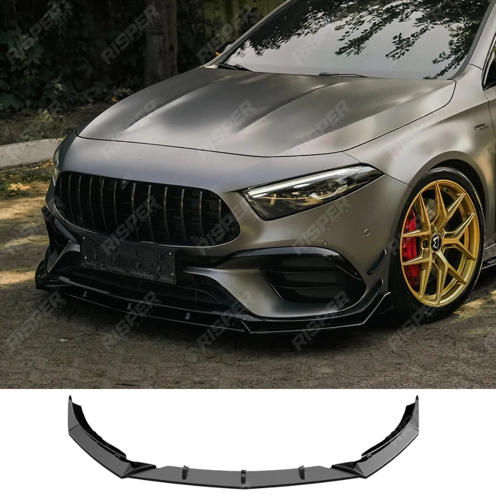 Mercedes A45 W177 2019-2023 & Facelift 2023 on Front Splitter in Gloss Black - Front Splitter Main image