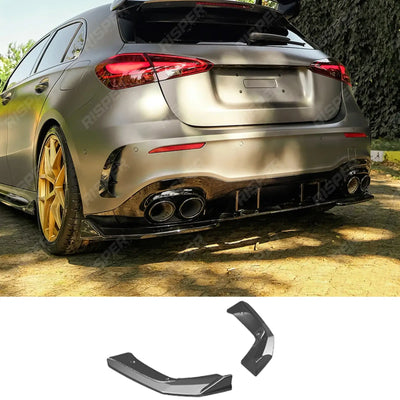 Mercedes A45 W177 2019-2023 & Facelift 2023 on Rear Side Splitters in Gloss Black - Rear Bumper Splitters
