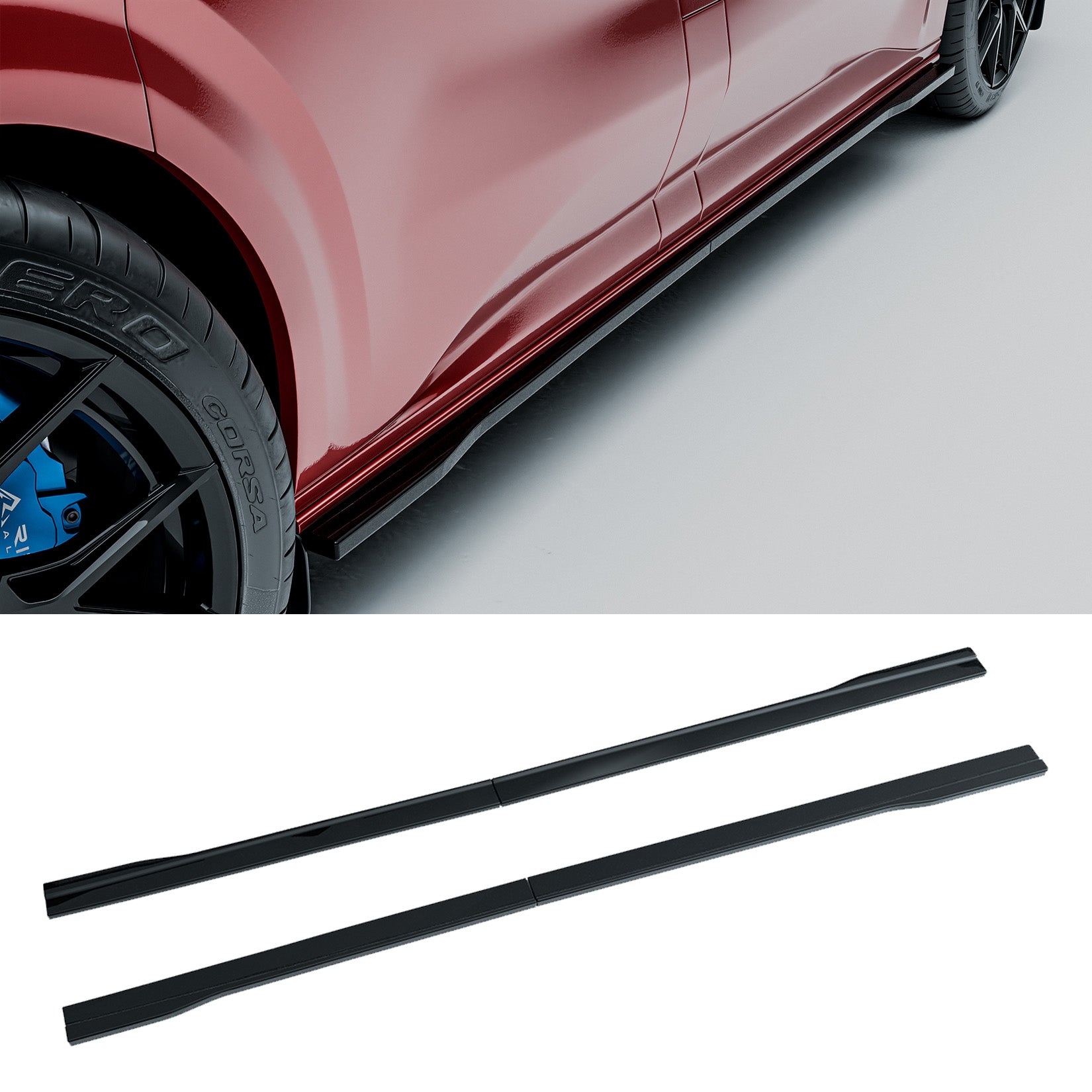 Ford Transit Custom MK2 2024 on LWB Side Skirt Splitters V2 In Gloss Black Main image