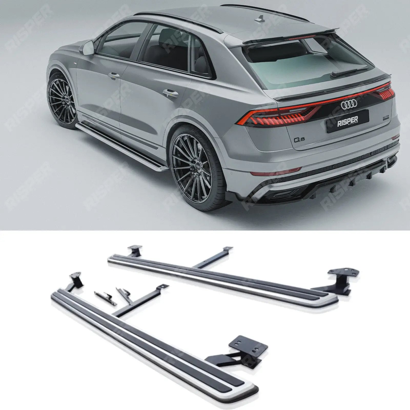 Audi Q8 2019 On Oe Style 2 Running Boards - Side Steps - Pair - Silver Side Steps Main image