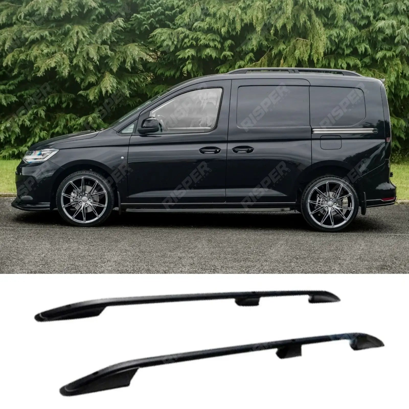 Vw Caddy 2021 On Swb Aluminium Roof Bars In Black Roof Rails Main image