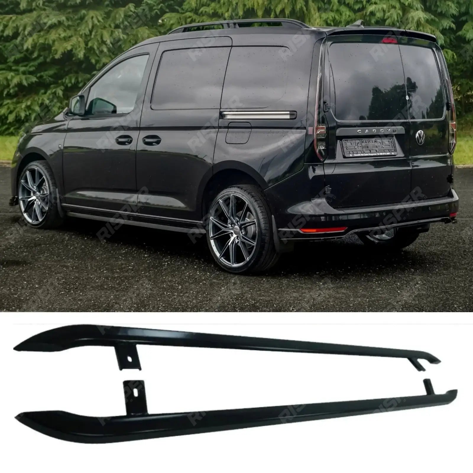 VW Caddy 2021 On SWB Trapezoid Side Bars in Gloss Black Side Bars