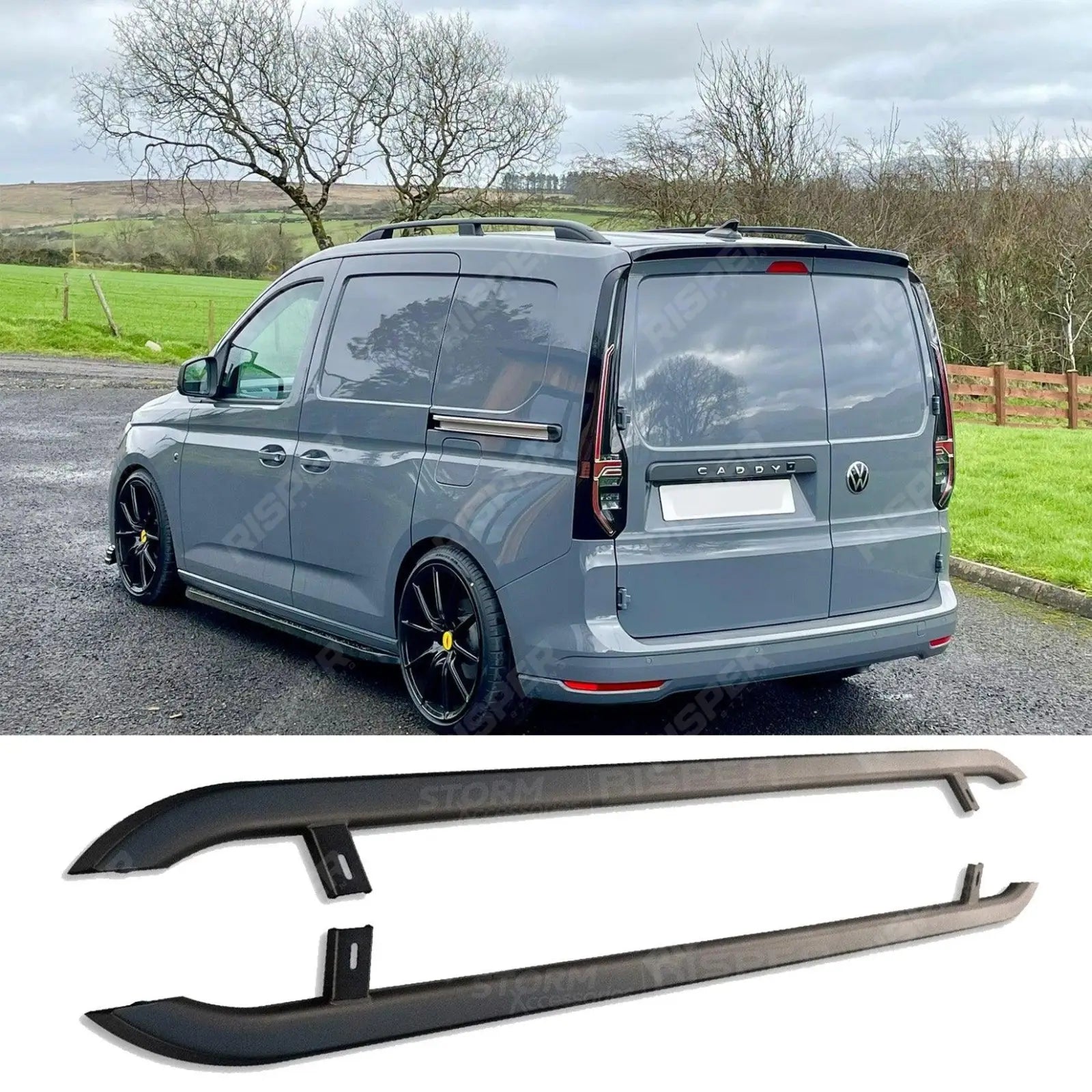 VW Caddy 2021 On SWB Trapezoid Side Bars In Matt Black Main image
