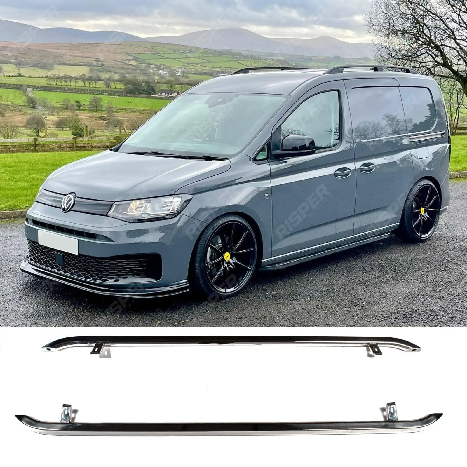VW Caddy 2021 On SWB Trapezoid Side Bars in Stainless Steel Main image