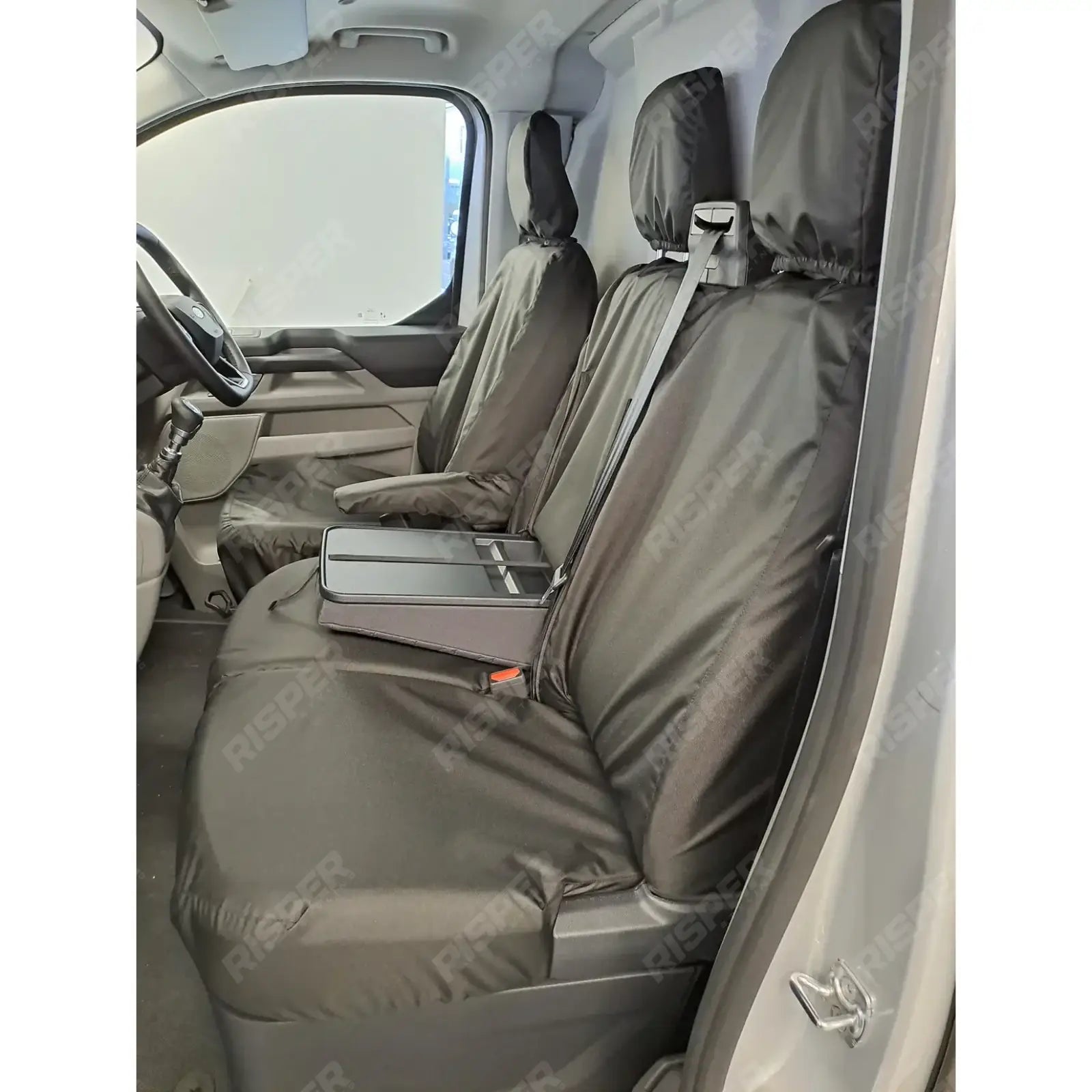 Volkswagen Transporter T7 2025+ Tailored Front Seat Covers In Black Drivers & Double Passenger WITH Worktray Seat Covers Main image
