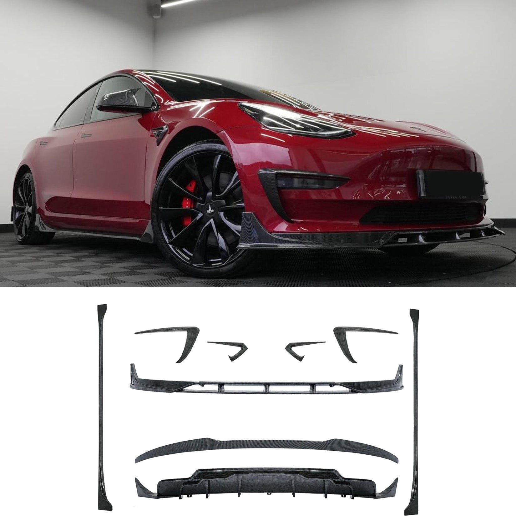 Tesla Model 3 2018 - 2023 Fast Aero Body Kit In Carbon Look