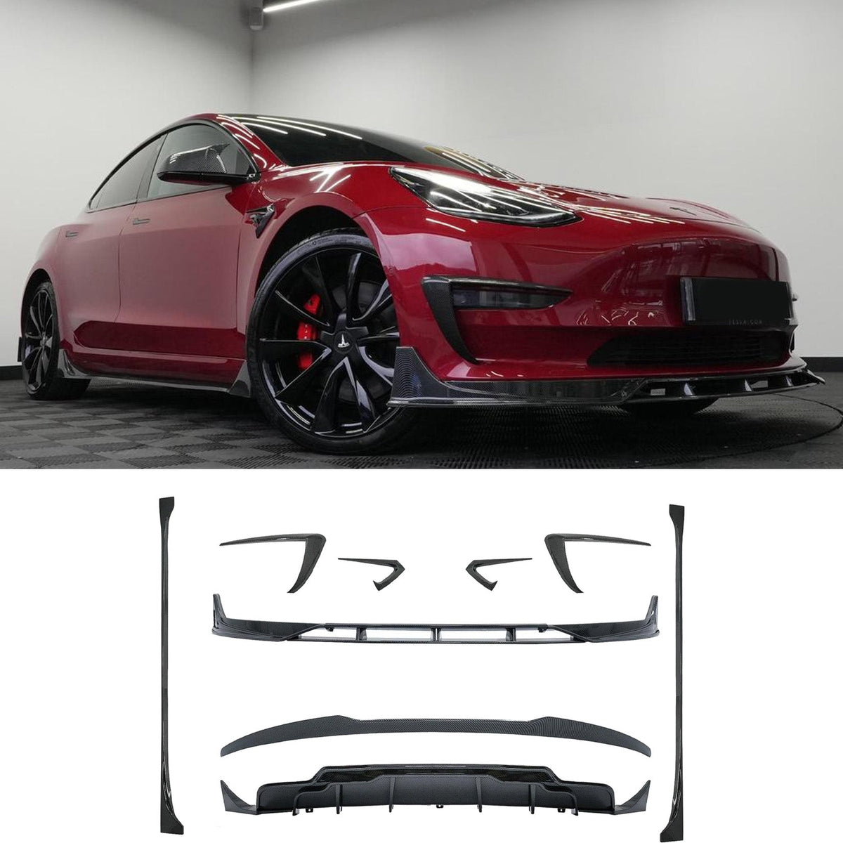 Tesla Model 3 2018 - 2023 Fast Aero Body Kit In Carbon Look